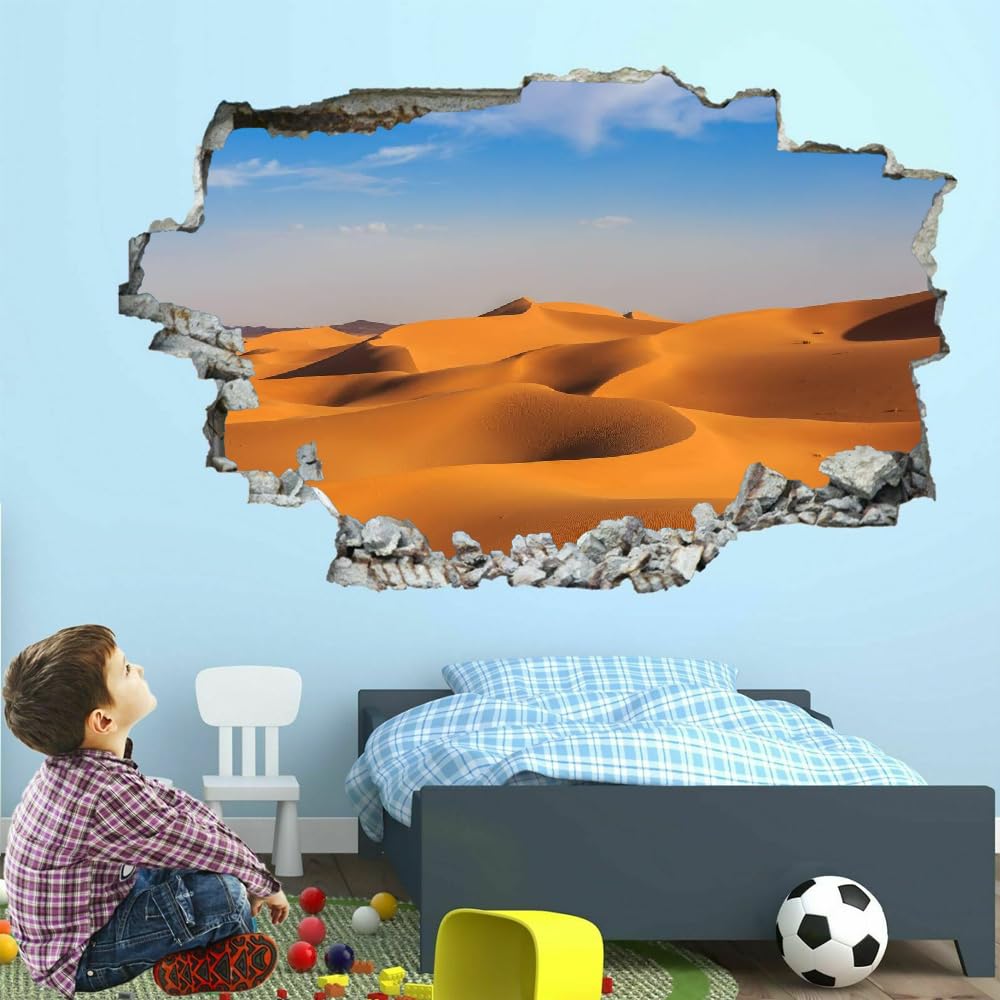 Adesivi Murali 3D Fracassato Deserto Decorazione Domestica Smontabile Del Vinile Del Tatuaggio Della Parete Cielo Azzurro E Nuvole Bianche Decalcomanie Impermeabili Art For Kids Room Wall Decor 120x80