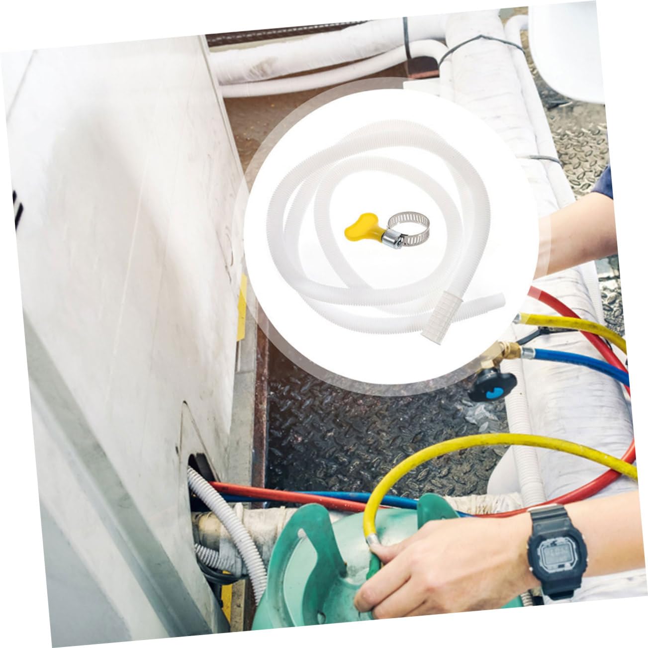 Zerodeko Tubo di Scarico con Fascetta in Acciaio Inossidabile Bianco per Condizionatore Esterno in PE e ABS Facile Installazione e Protezione Solare per Uso Domestico