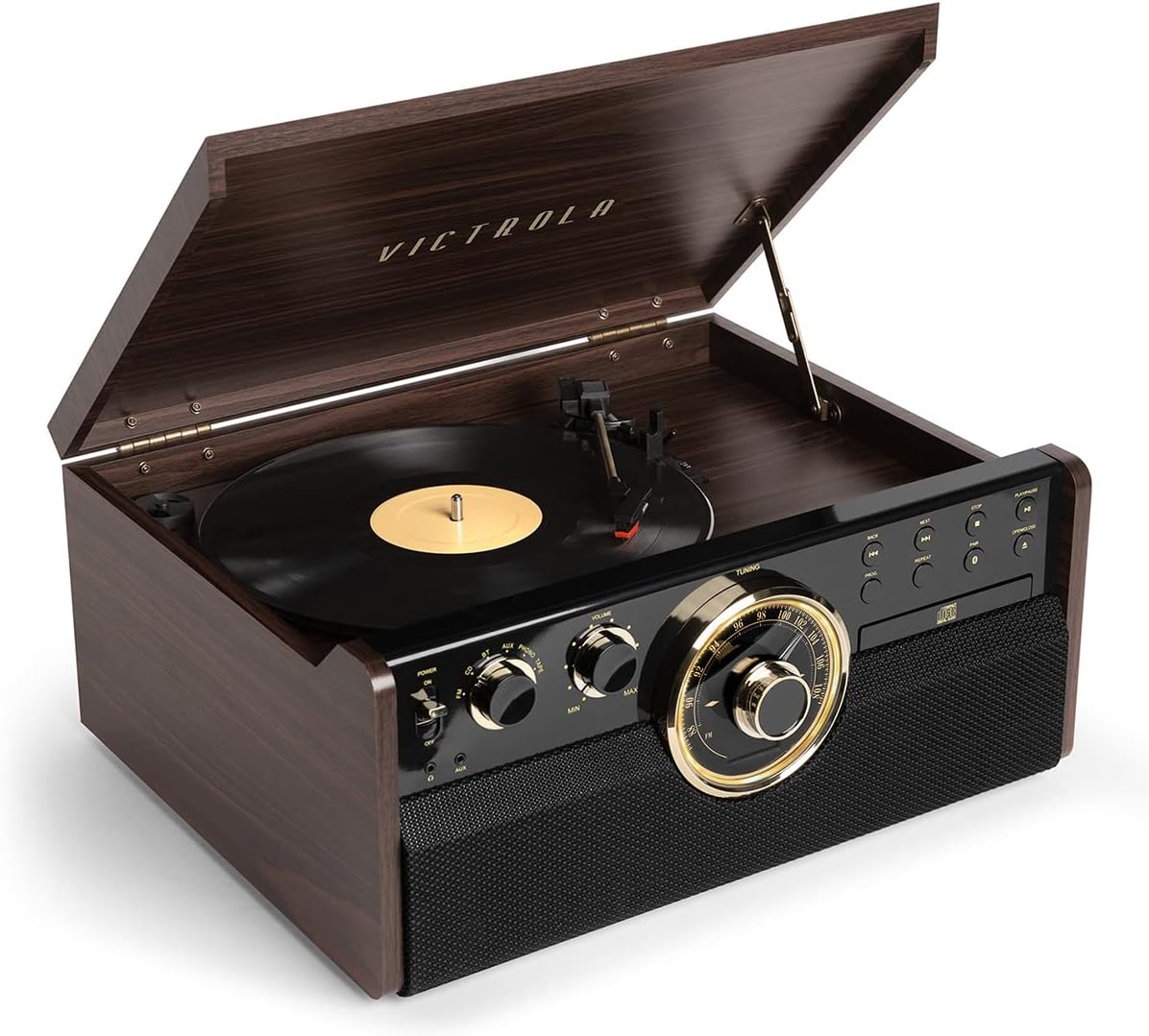 Victrola Empire Signature 7-in-1 Wood Mid Century Modern Bluetooth Record Player