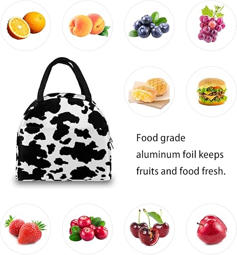 Miniatura 7 de Bolsa de almuerzo geométrica de piel de animal con estampado de vaca, hielera térmica de hielo portátil con cremallera para hombres, mujeres, niños