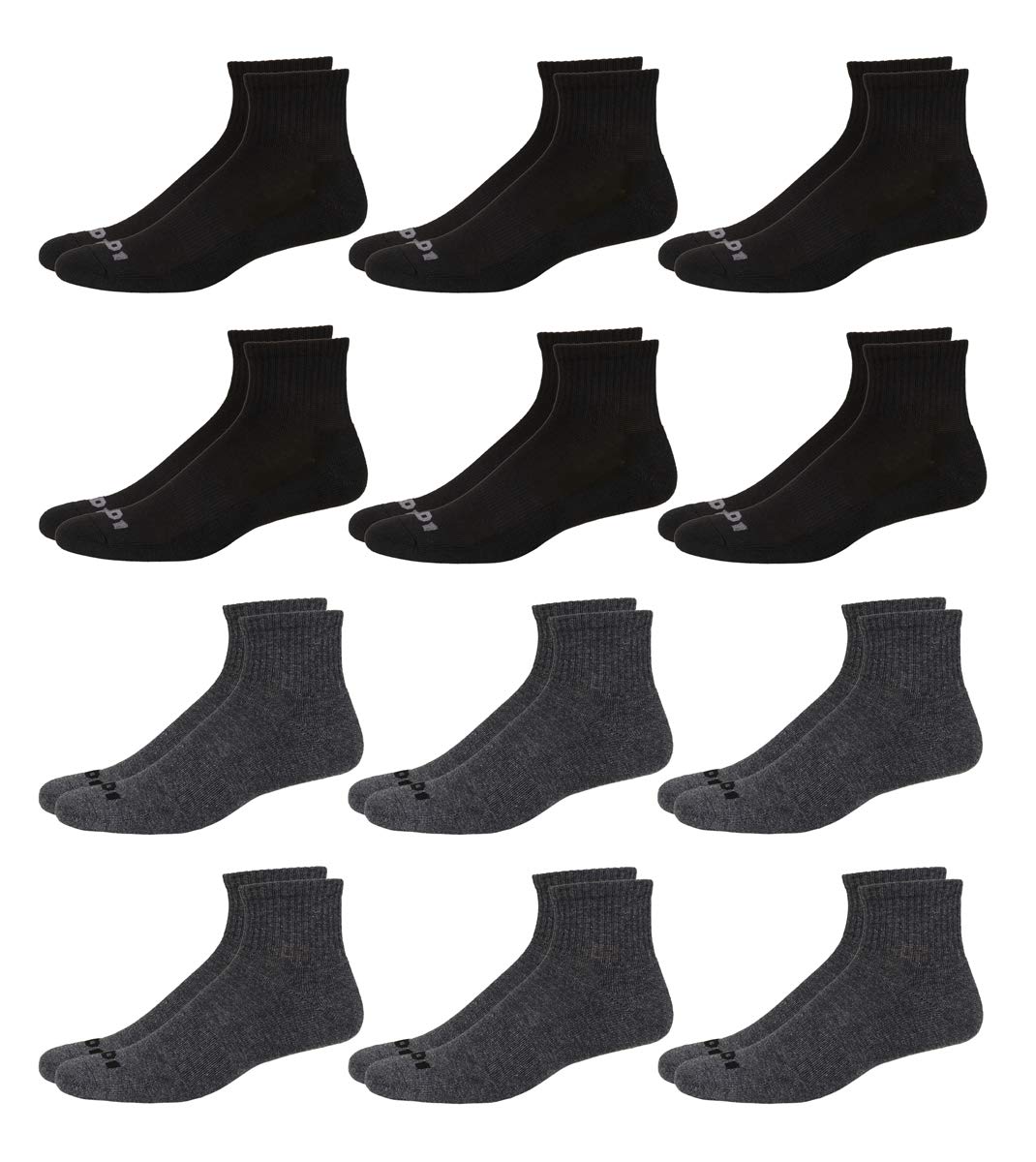 AND1Men's Athletic Arch Compression Cushion Comfort Quarter Cut Socks (12 Pack)