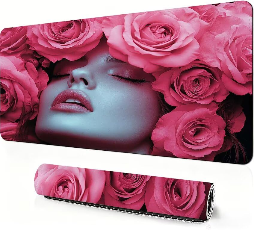 Tapis de Souris XXL pour Bureau Femme Décoration Rose Élégante
