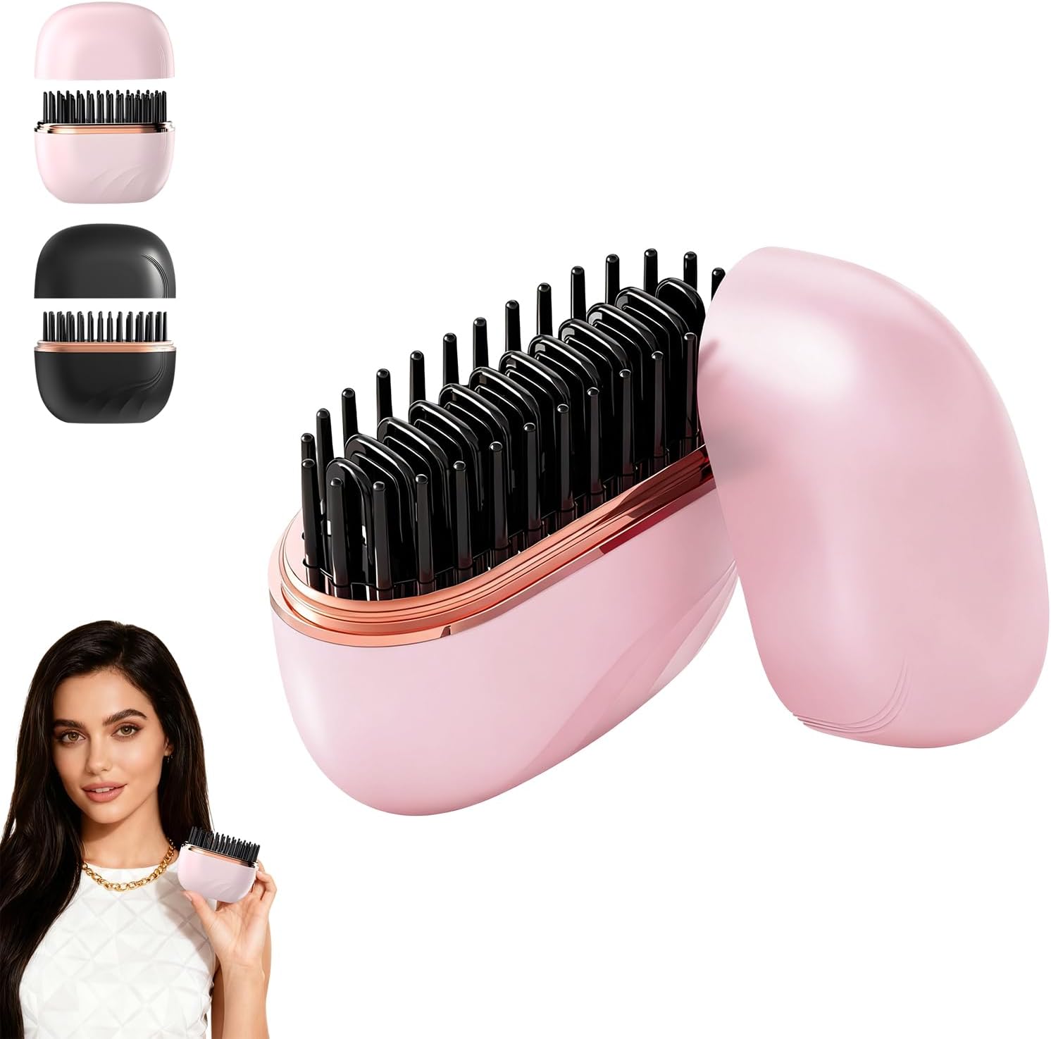 Mini Straightener, Portable Electric Hair Straightener Brush 30s Heating, Rechargeable Hot Comb, Cordless Straightening Comb for Travel, with 3 Temperature Settings (Pink)