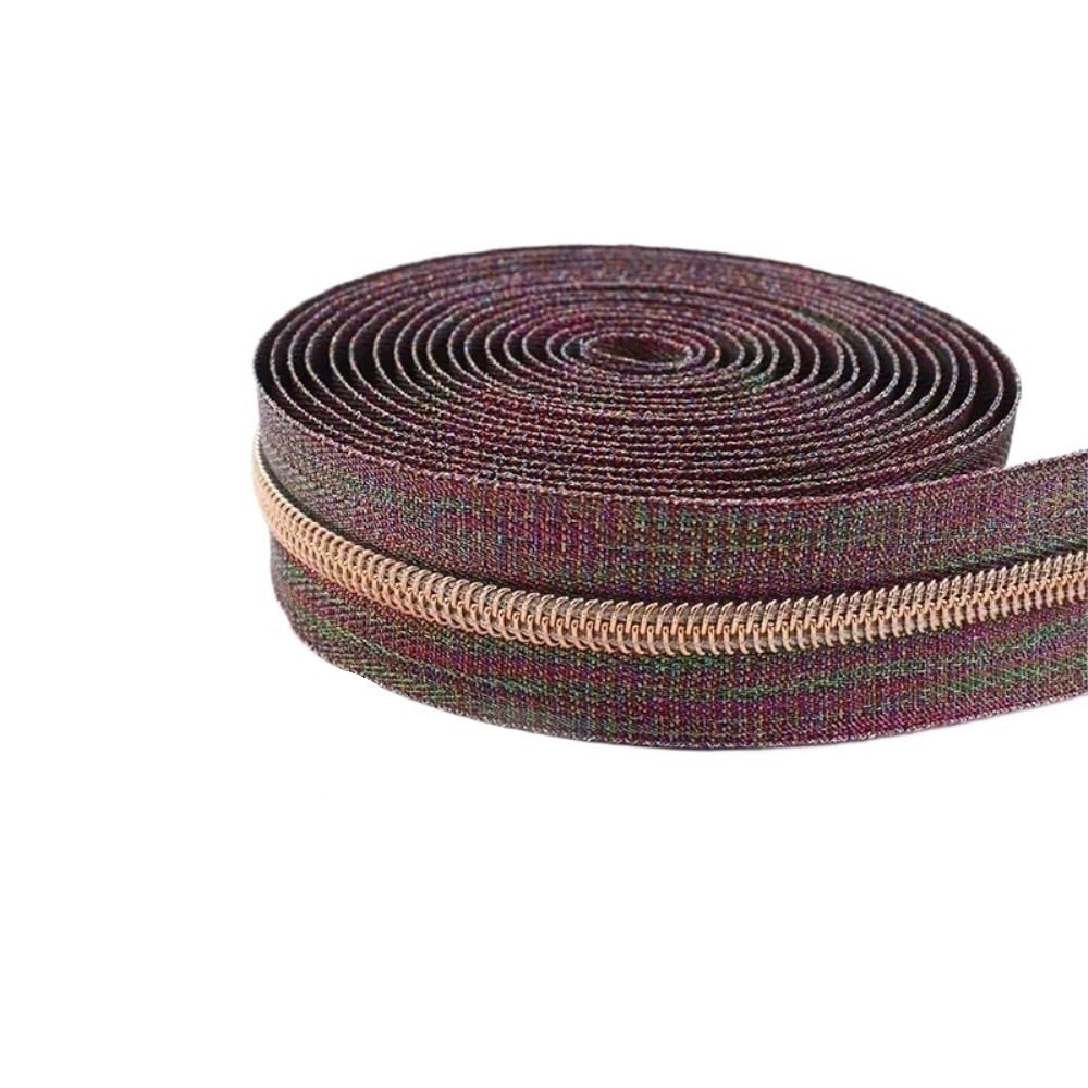 Zip Fastener 5# Silver/Gold/Black Good Flexibility Nylon Zipper Tape, Blue/Purple/Rose Red High Temperature Resistance Sliders 1pc(Chocolates,3Meters)