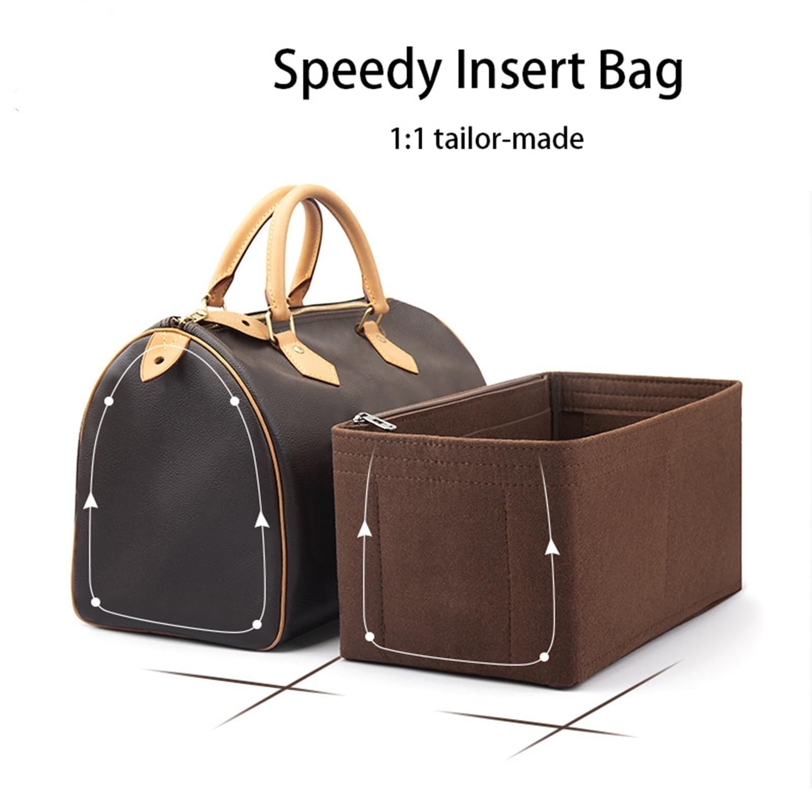 Organizer tascabile in feltro per borsa LV Speedy 25 30 35, tasca interna sagomata, borsa cosmetica portatile da viaggio(Brown a,For speedy30)