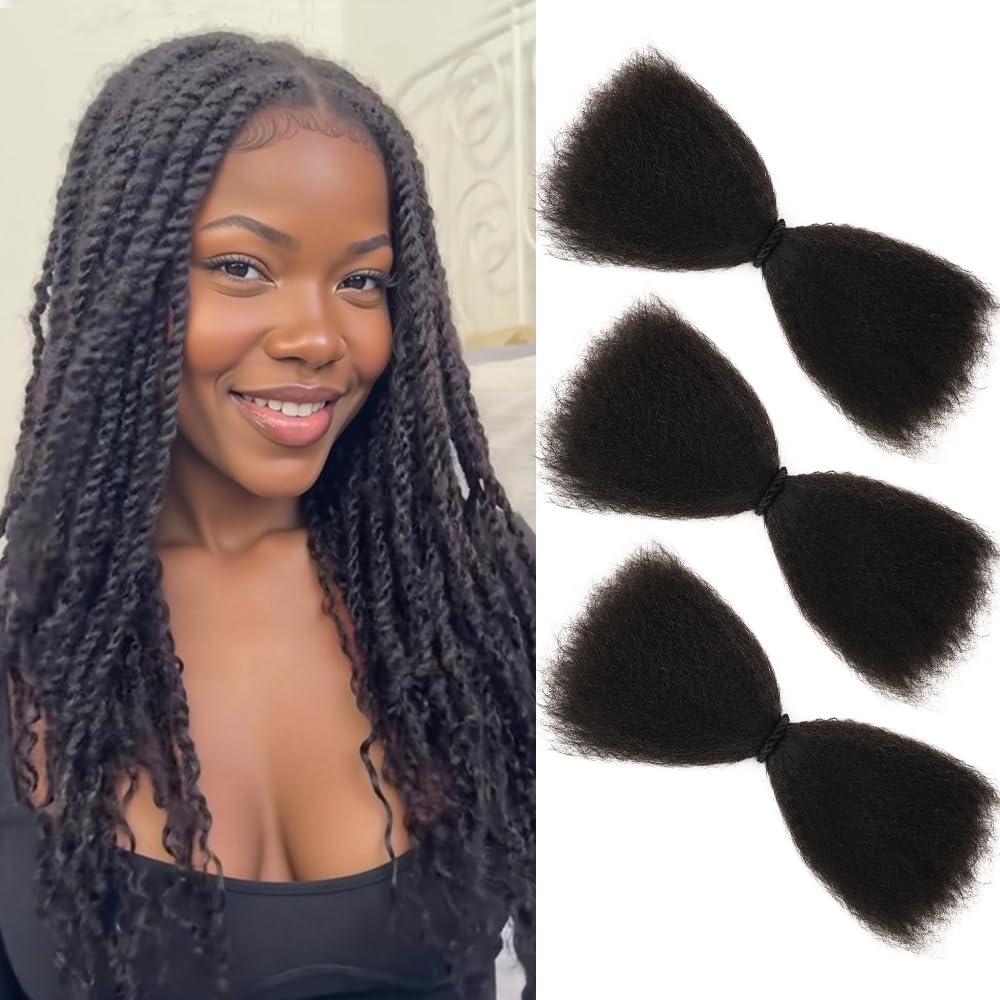 Originea Afro Kinky-Curly Bulk Human Hair for Locs Cheveux Naturel Humains 45cm 150g kinky bulk for Box Braids/Twist Braiding/Repair Locs Extensions, Tresses Africaine Naturel Noir