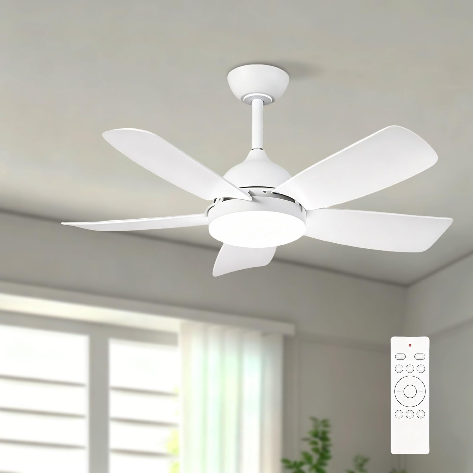 ZJHAHJY Quiet Ceiling Fans with Lights, Smart 42" Fan Light Remote Control,Reversible, Dimmable Light, 5 Blades Modern Lamp Fixtures for Bedroom, Dining Room, Kitchen