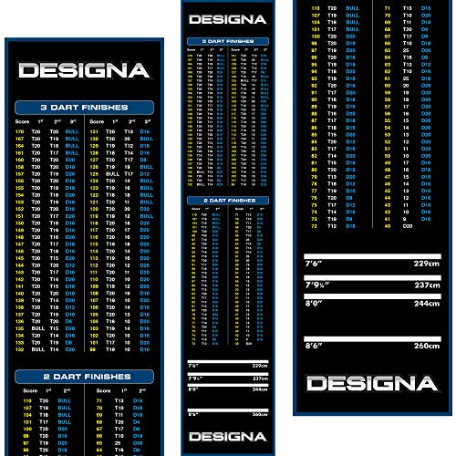 Designa | NonSlip Darts Mat | HeavyDuty Carpet Dartboard Throw Line Mat with Checkout Design | Blue (60cm) Multiple Colours & Sizes.