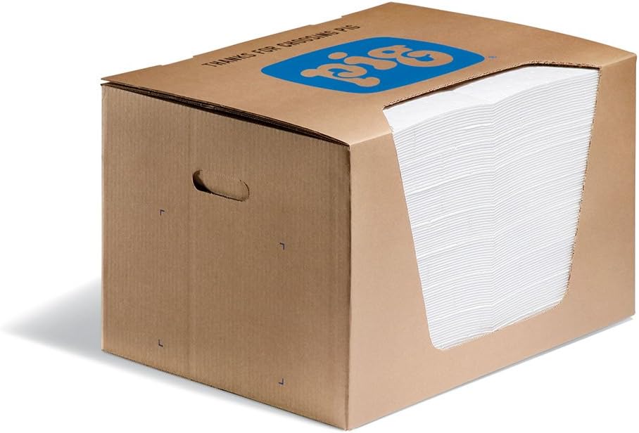 New Pig MAT440 PIG Oil Mat, 83.6 L Absorbency, 51 cm Length x 38 cm Width, 100 Pad/Dispenser, White (Pack of 100)