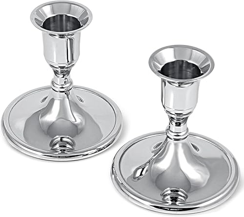 Miniatura 3 de Zion Judaica - Portavelas cónico grueso tradicional para 7/8 pulgadas en un acabado niquelado pulido, juego de 2