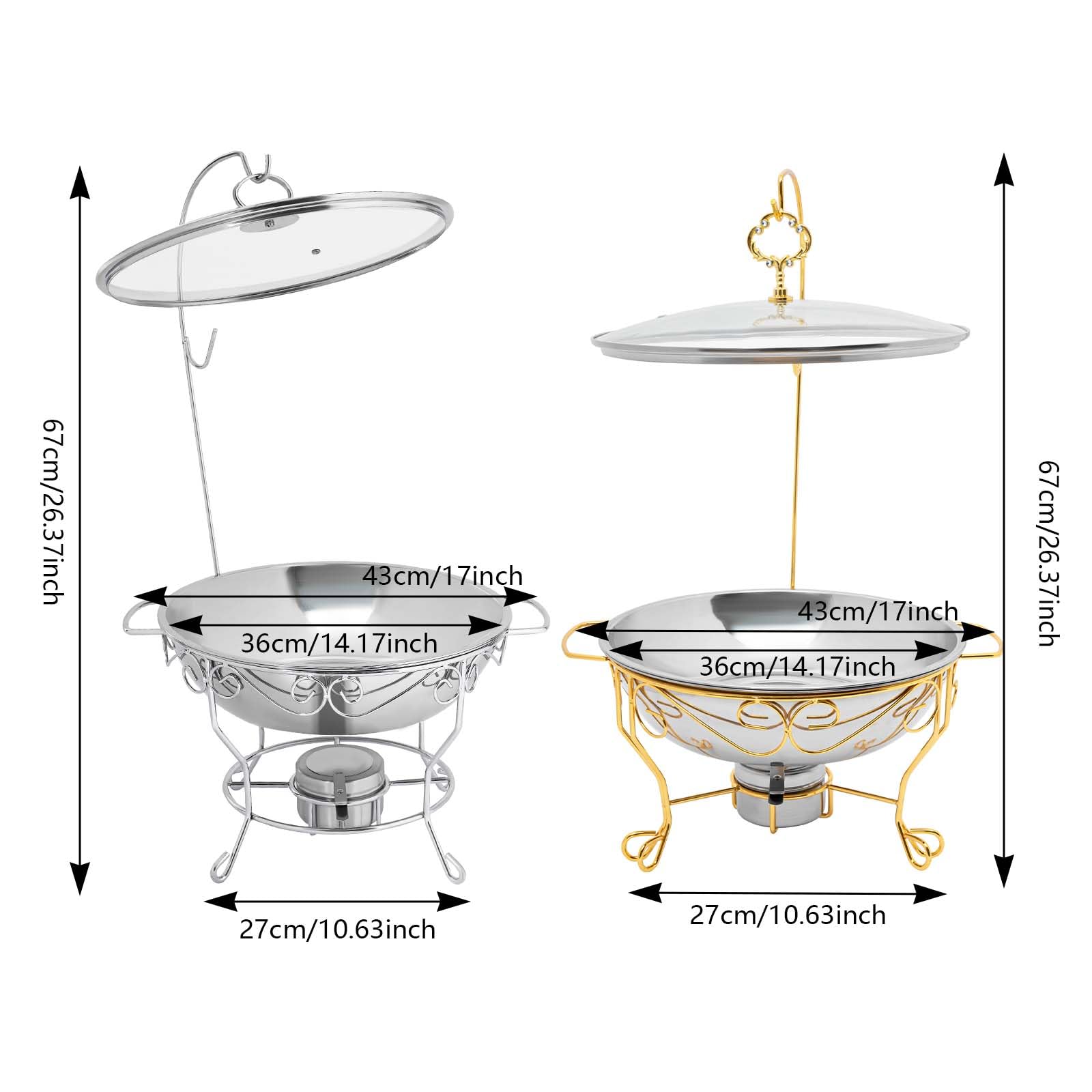 Professionale Chafing Dish Acciaio Inox Riscaldatore Piatti Rotondo Restauro Credenze Posate Professionali contenitori INOX Credenza Riscaldante (Oro)