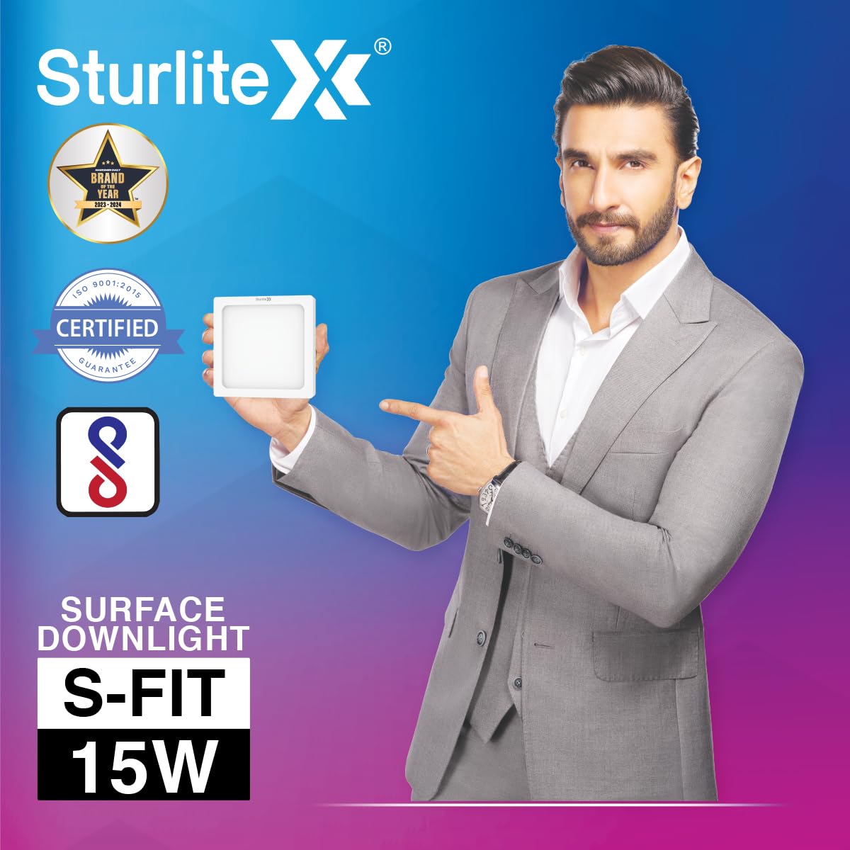 Sturlite S-FIT 15W Square LED Surface Light| 6500k Cool White Color Temperature| 1200 Lumens with CRI Tech for Accurate Color Representation - (Pack of 4) 1