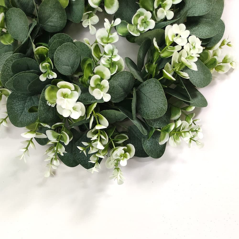 Guirlande Artificielle Eucalyptus Séché, Couronne de Fleurs artificielles en Feuilles Vertes d'hortensia et d'eucalyptus for décoration de Mariage
