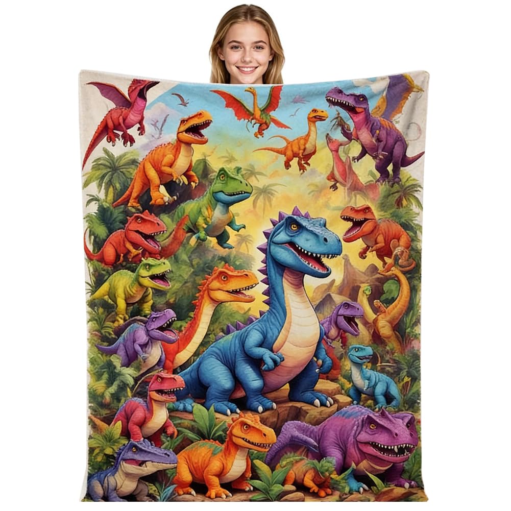 JynxtoyZeal Dinosaur Blanket Throw,Fluffy Cozy flannel Blanket,Vibrant Colors Cute Design, Soft Warm Throw Blanket for Couch Bed Travel Home Bedroom Living Room,100× 150cm
