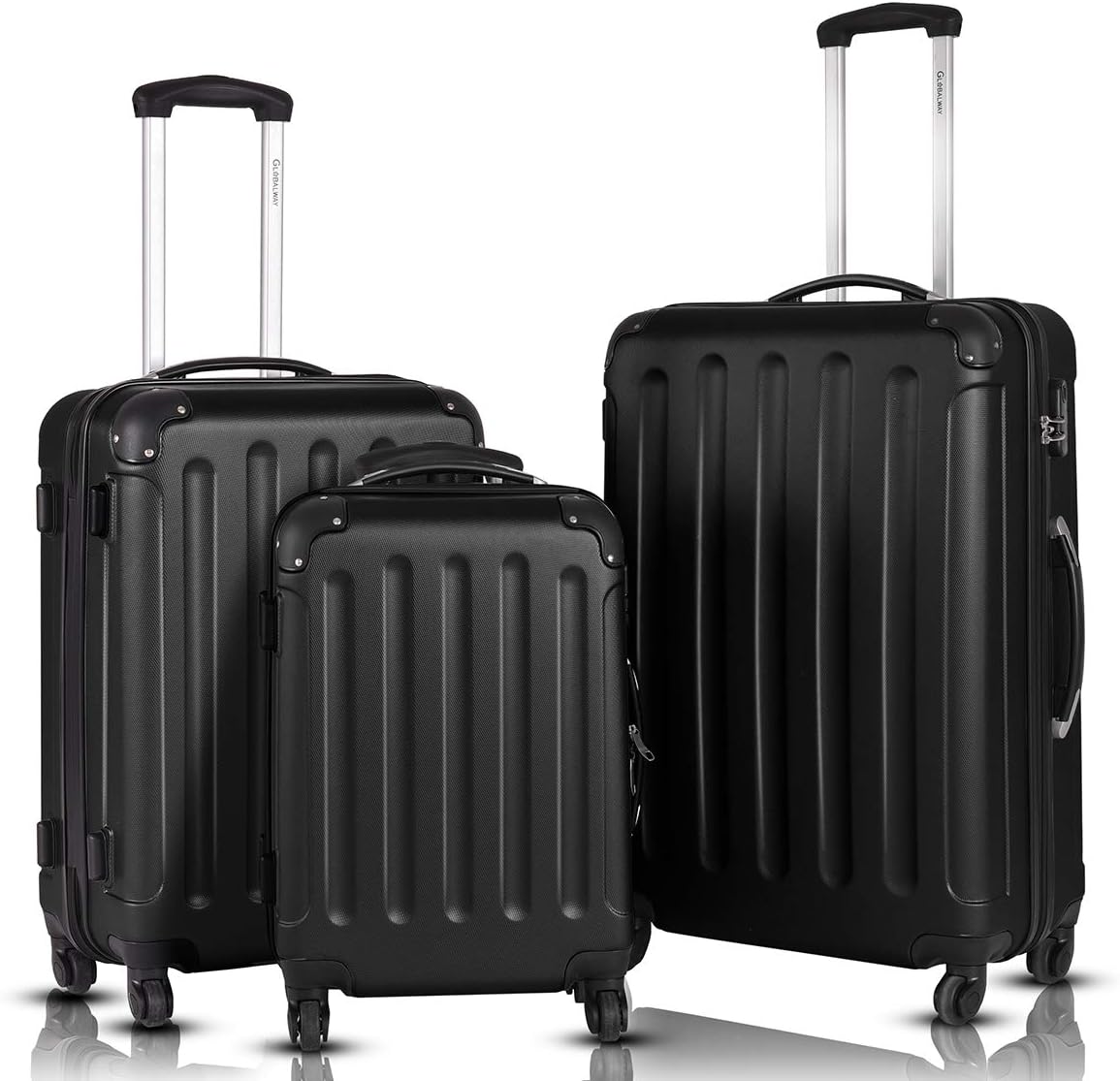 Goplus 3Pcs Luggage Set, Hardside Travel Rolling Suitcase, 20/24/28 Rolling Luggage Upright, Hardshell Spinner Luggage Set with Telescoping Handle, Coded Lock Travel Trolley Case (Black)