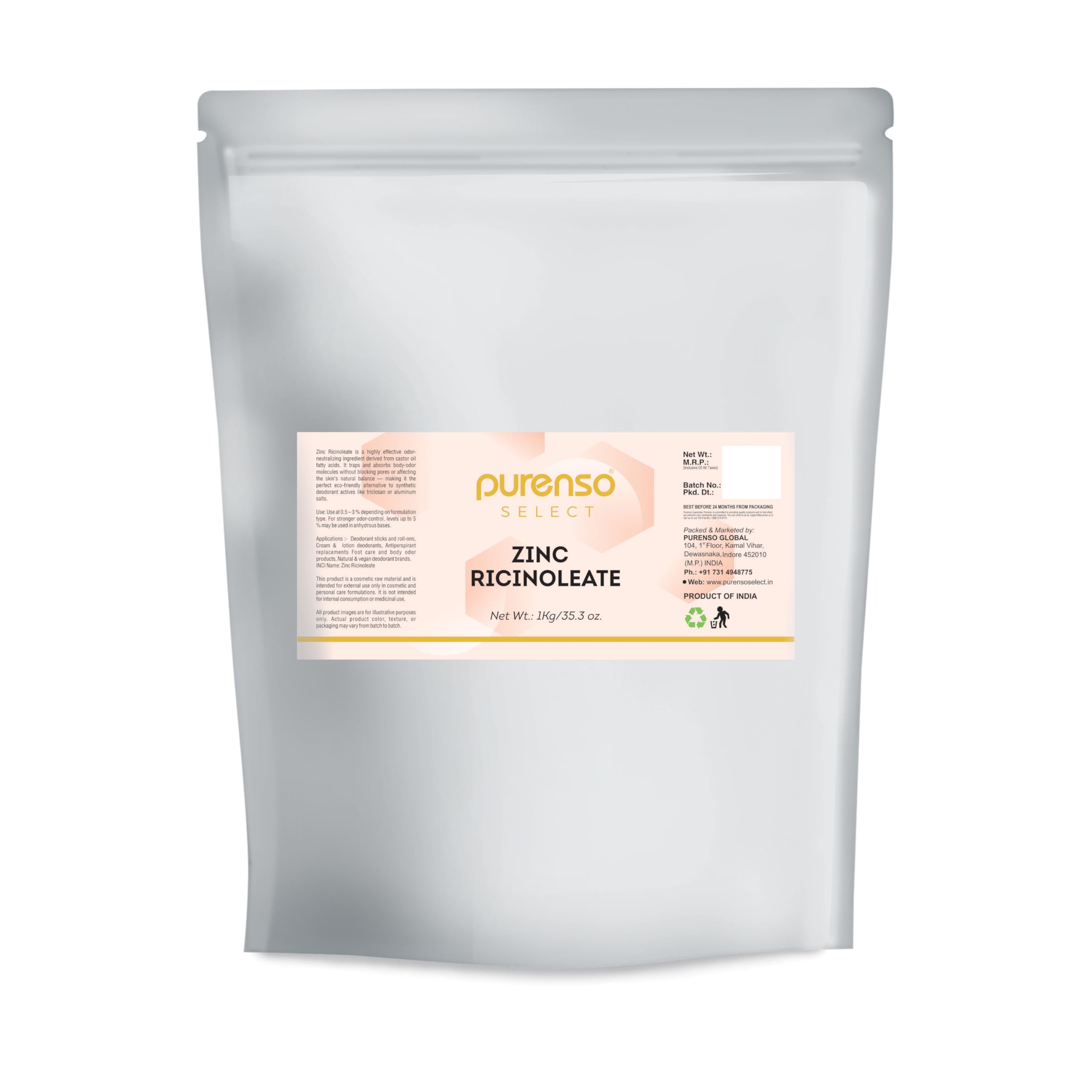 Purenso Select Zinc Ricinoleate 1Kg – Bulk Odor Neutralizing Active for Deodorant Manufacturing-image-47