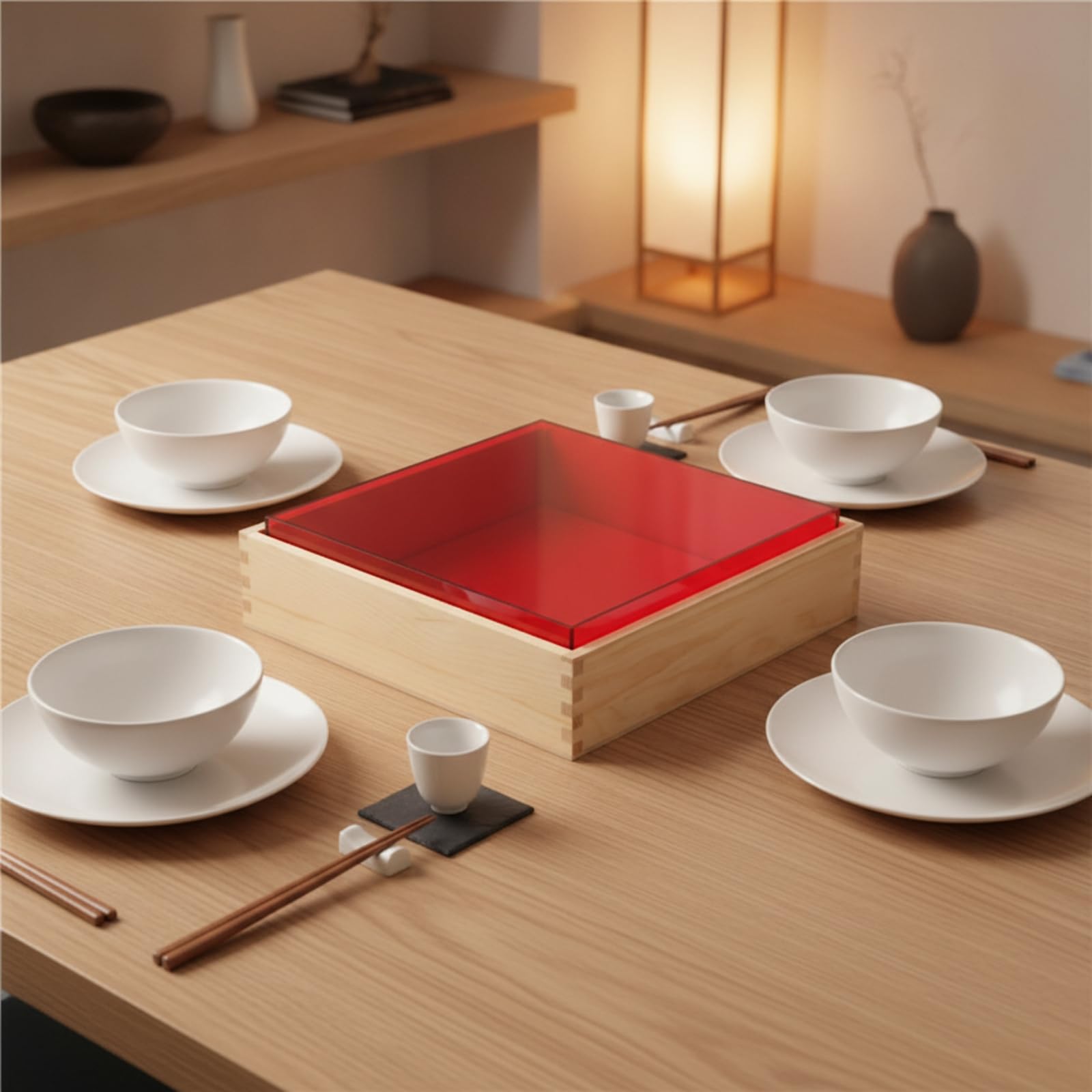 Scatola di Presentazione in Legno | Quadrato, Vassoio Decorativo, Giapponese, Contenitore, per Tavola, Ristoranti, Chef, Scatola Trasparente
