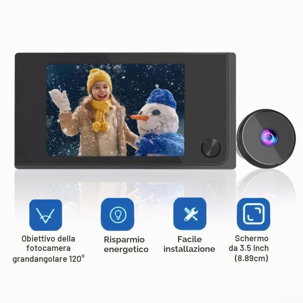 Spioncino digitale per porta, 720P HD con visione a 120 gradi, schermo interno da 3,5 pollici, telecamera elettronica per la sicurezza domestica