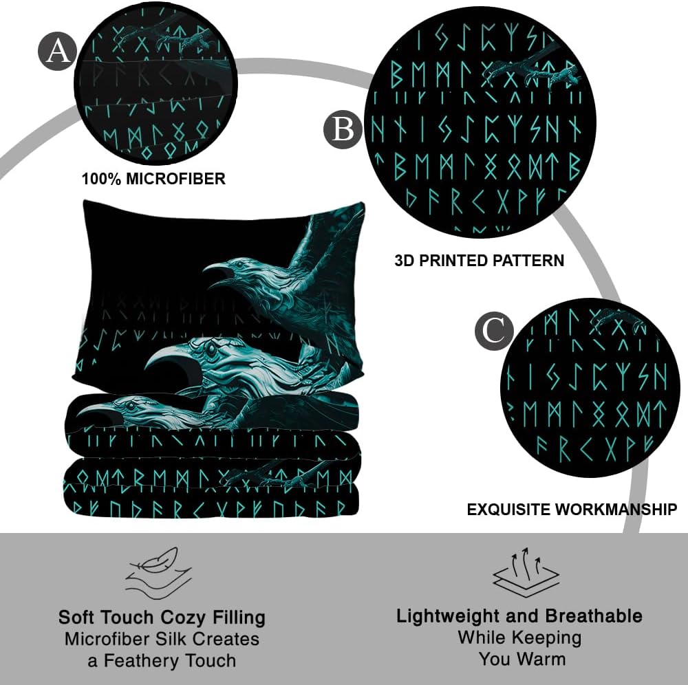 Custom Viking Comforter -The Helm of Awe Viking Comforter Set - Viking Bedset - Viking Twin Queen Size Viking Comforter Gifts for Bedroom (Viking Runes and Raven, Twin/Full/Queen/King)