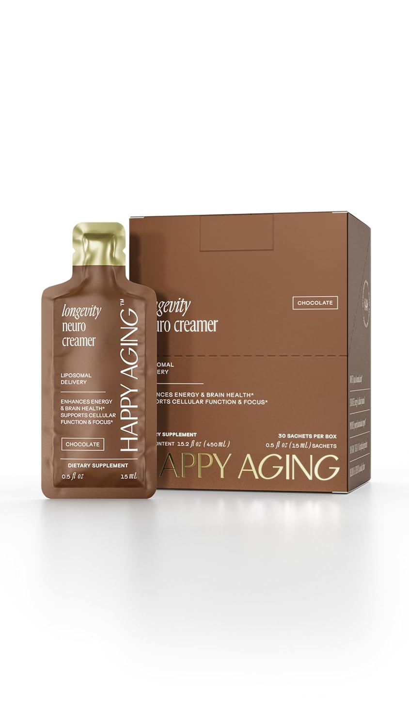 Happy Aging Liposomal Nootropic Coffee Creamer | 200mg L-Theanine, 200mg L-Tyrosine, 135mg Magnesium, 2.5g MCT Oil | Brain Focus & Energy | 30 Liquid Sachets | Vanilla & Chocolate | Vegan Keto