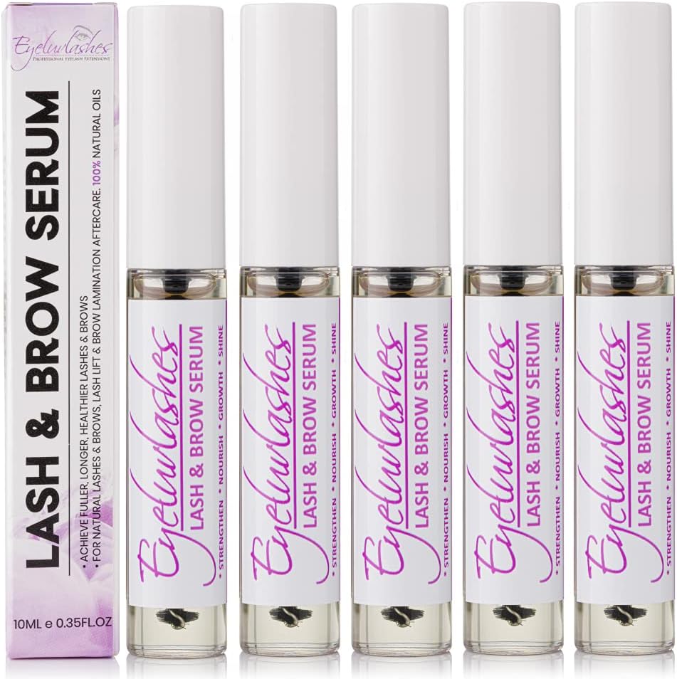 Eyeluvlashes Lash and Brow Serum - Nourishing Growth and Lift - Brow Lamination Aftercare With Natural Oils: Castor, Sweet Almond, Vitamin E - Vegan Client Retail (5 Pack)