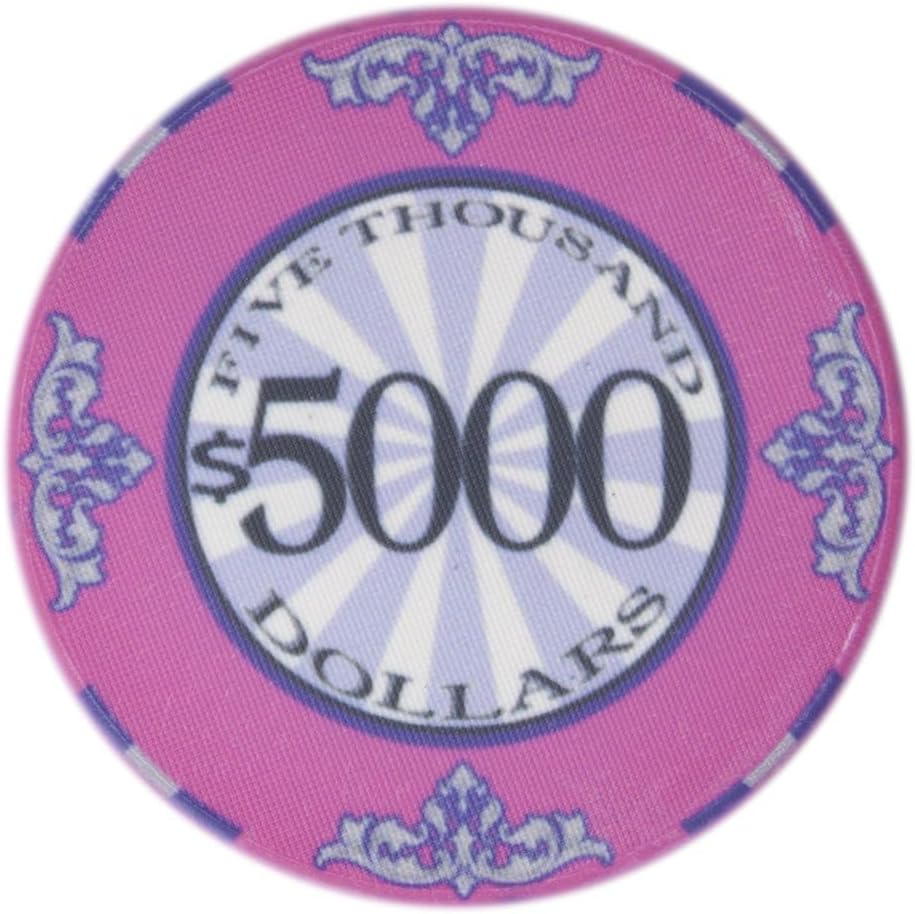 10-gram Scroll Premium Poker Chips (50-Pack) Casino Ceramic Set - Bulk Casino Chips with Denominations for Texas Holdem, Blackjack - Betting Game Accessories ($5,000 Pink)