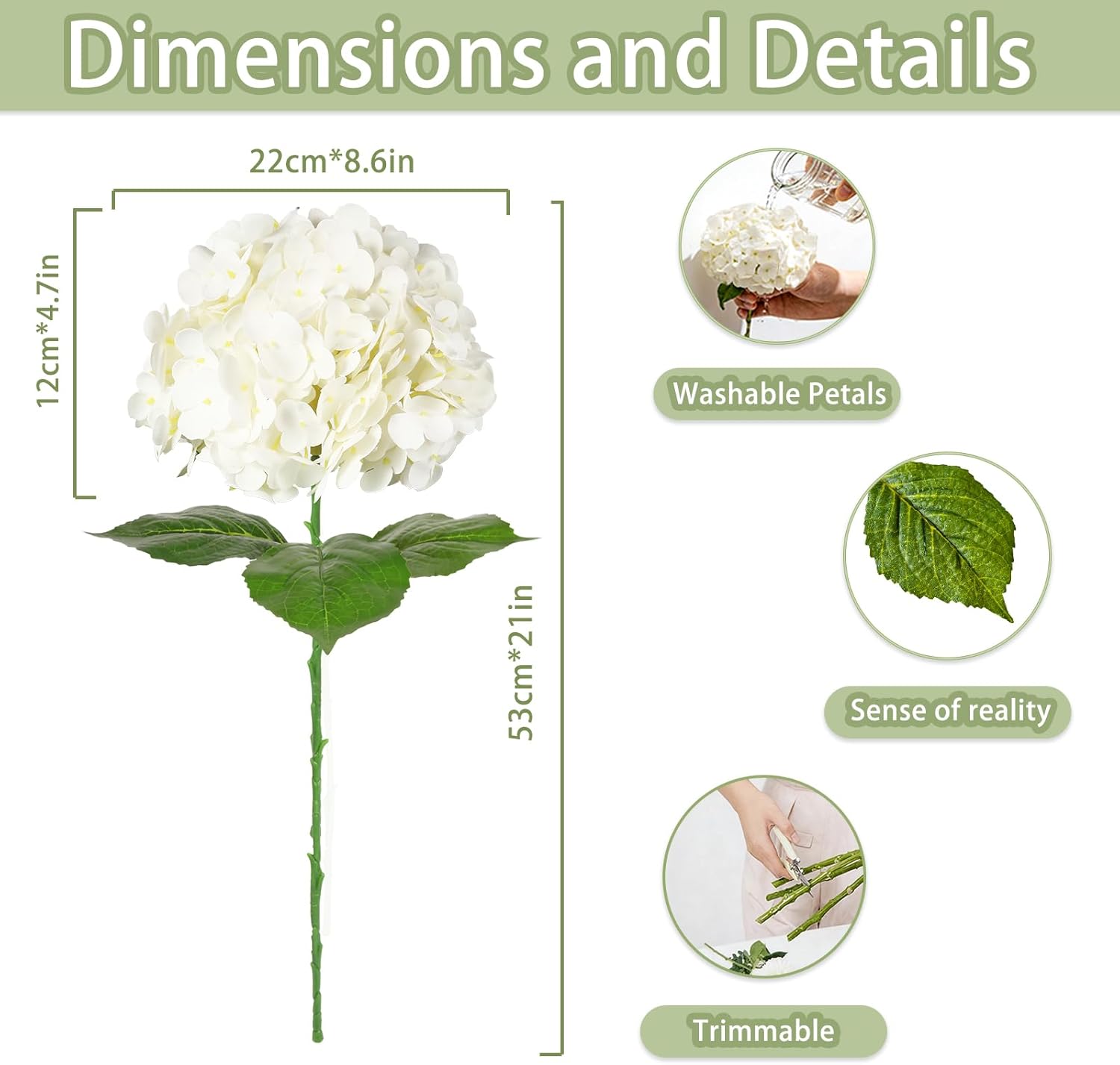 3Pcs 21 Inch White Faux Hydrangea Flowers, 3D Moisturizing Real Touch Latex Fake Flowers with Stems, for Wedding Bouquets Home Table Centerpieces Party Decor (White) - Image 3