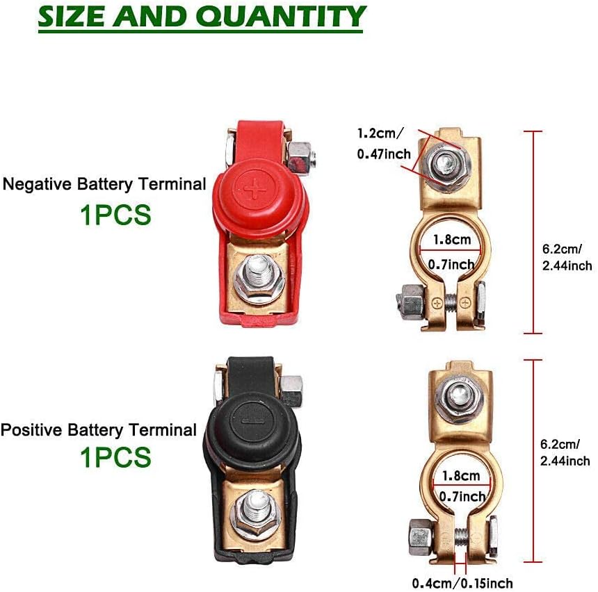 2 PCS Thicked Pure Copper Car Battery Wire Terminal Connector Clamp Clips With Durable Plastic Cover