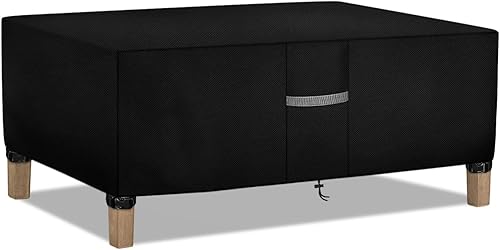 Dokon Fundas para mesa de café de patio, impermeables, rectangulares, para exteriores, resistentes al viento, anti-UV, tela Oxford, con rejillas de