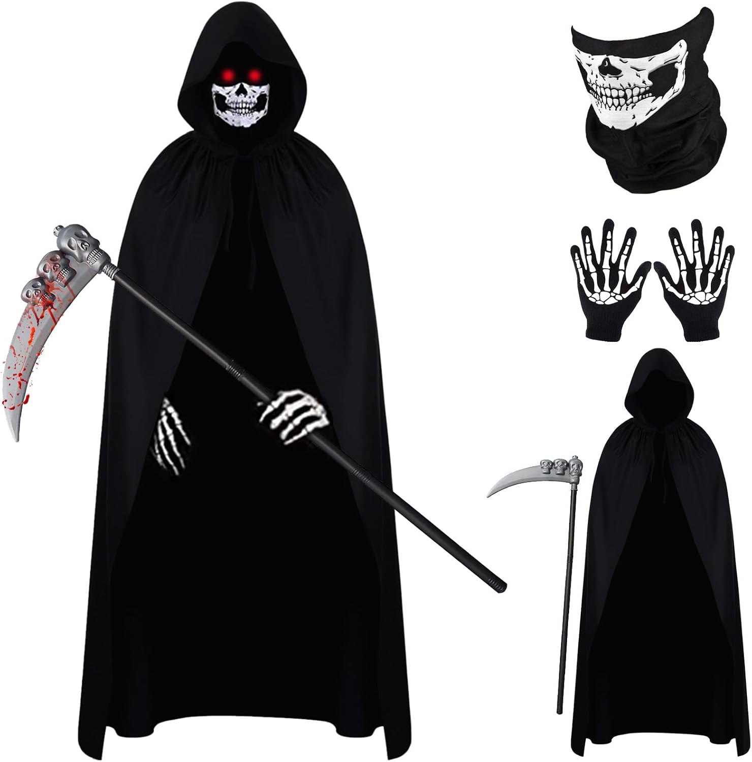 Wonlonda Halloween Fashion Dress Grim Reaper Costume Set 140cm Long
