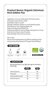 KHS Organic Selenium Tea, 2.47 OZ USDA Certified Chinese Yunnan Yellow Selenium-rich tea, Health & Refreshment, No Dust Production Workshop, Natural Organic Planting Tea Perfect for Hot Brew