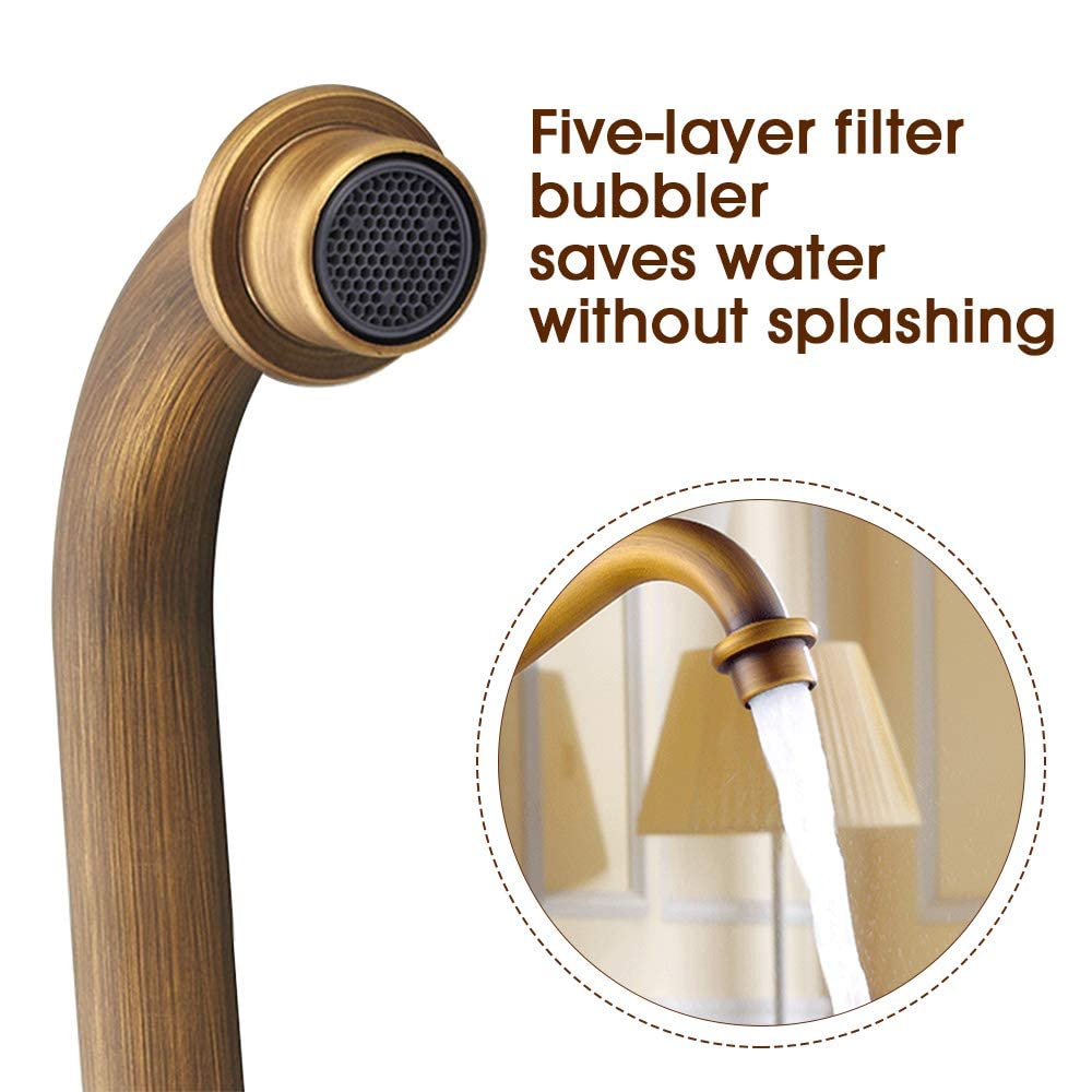 Rubinetto per lavabo in ottone antico, miscelatore retrò per bagno, rubinetto acqua calda e fredda girevole a 360°, design vintage, G1/2"