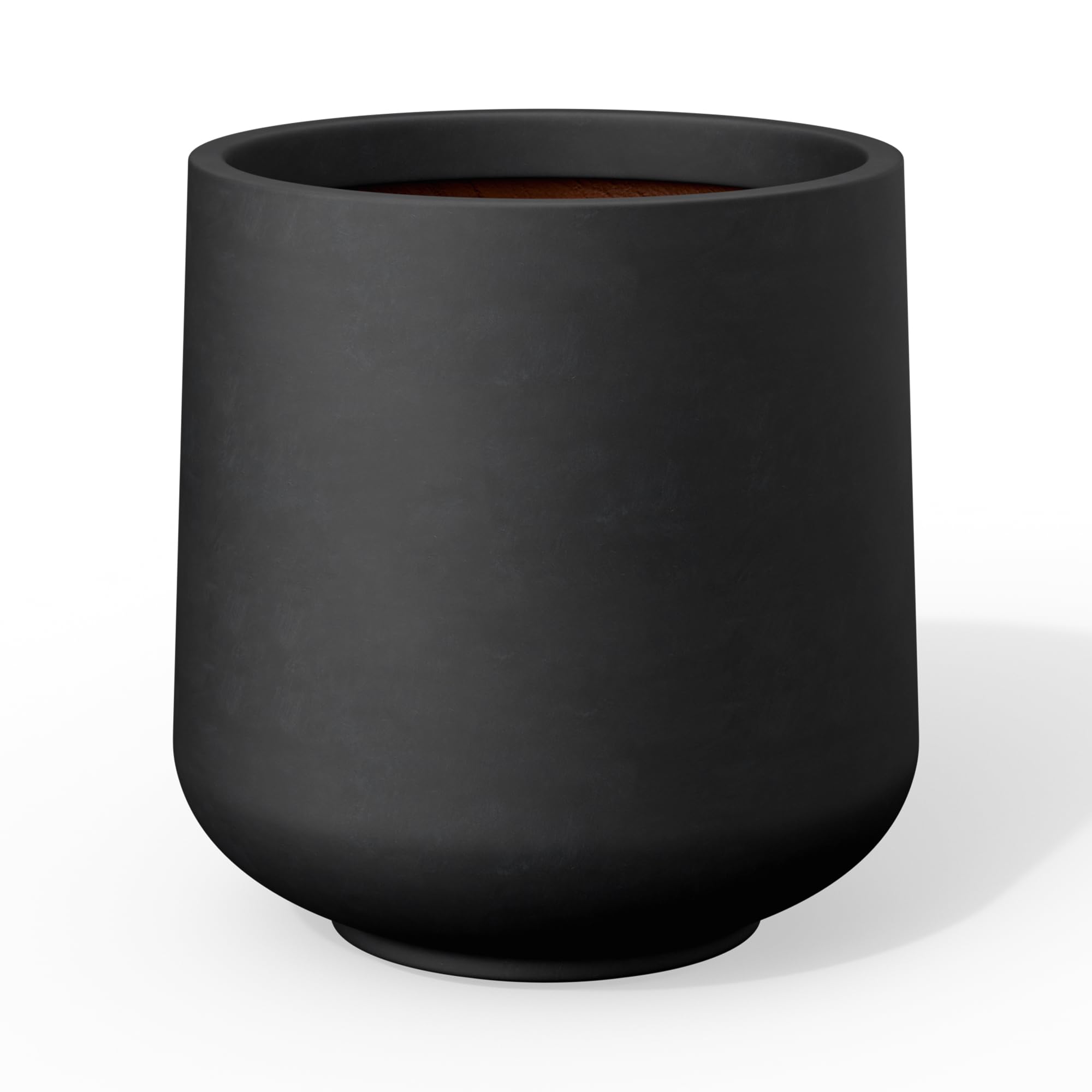 Kante Small Round Curved Black Concrete Planter 9.4" Dia, Outdoor