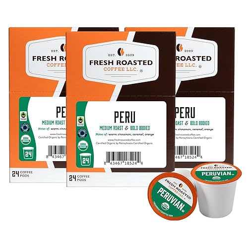 Miniatura 254 de Fresh Roasted Coffee, Papúa Nueva Guinea, tostado medio, Kosher, compatible con K-Cup, 24 cápsulas