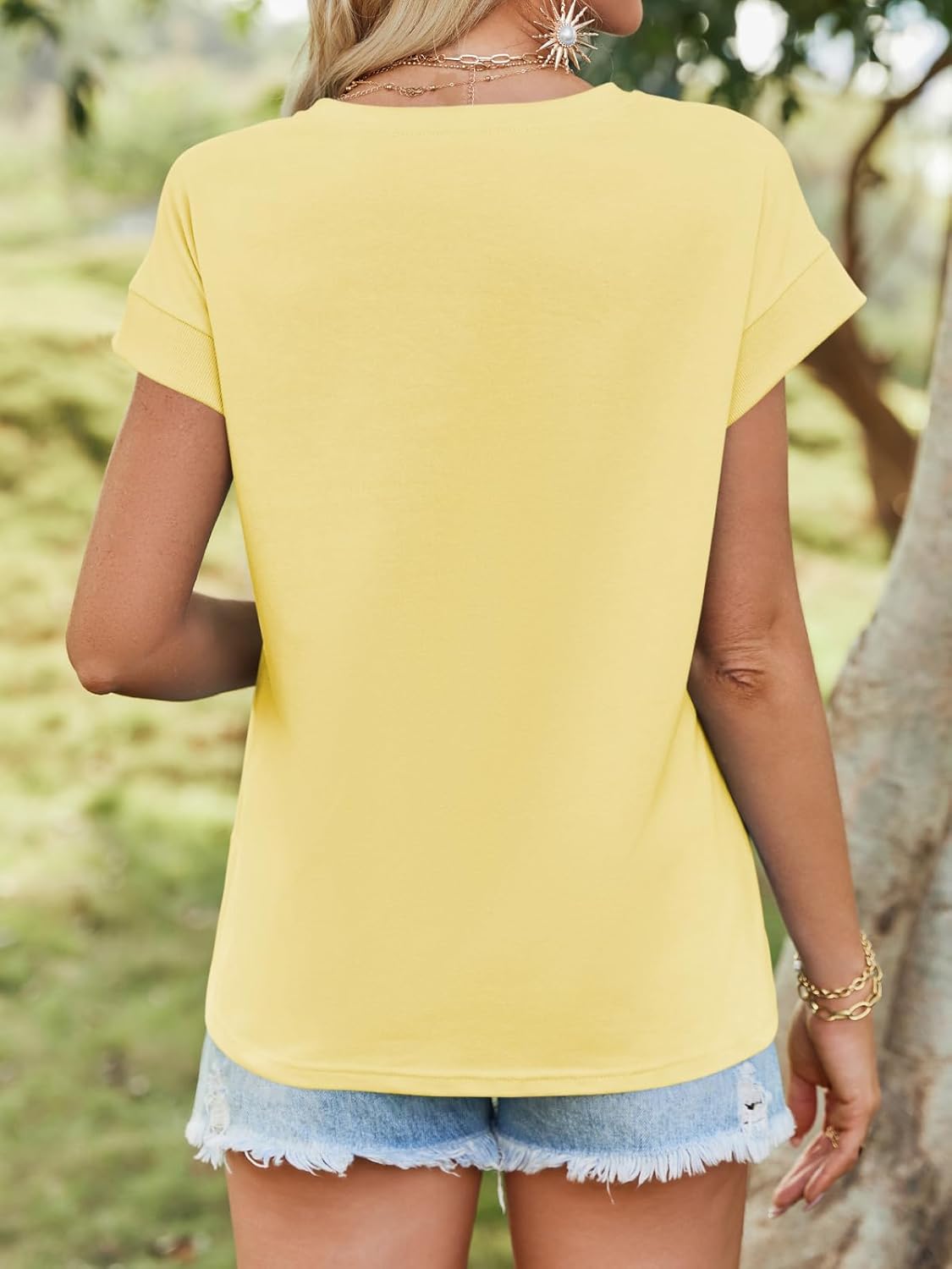 Tankaneo Womens Summer Cap Sleeve Tank Top Crew Neck Solid Casual Loose Fit Basic Tee Shirt - Image 3