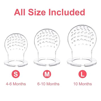 Food Feeder Baby Fruit Feeder Pacifier (3 Pcs) with 6 Different Sized Silicone Pacifiers,Silicone Baby Food Dispensing Spoon 90ML with 2 Babies Spoons Pacifier Clip Infant Fruit Teething Feeders-Pink