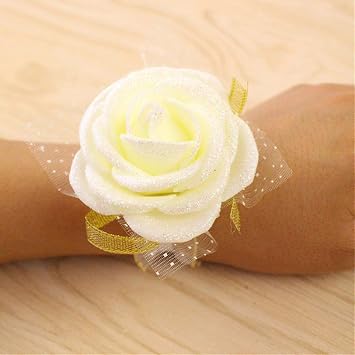 Bridesmaid Wrist Corsage Party Rose Bracelet Silk Flowers Ribbon Bride Wedding Ornament Decoration Bridesmaid Dress for Wedding Dance Party Decor Bridal Prom Accessories 1023ColorB6