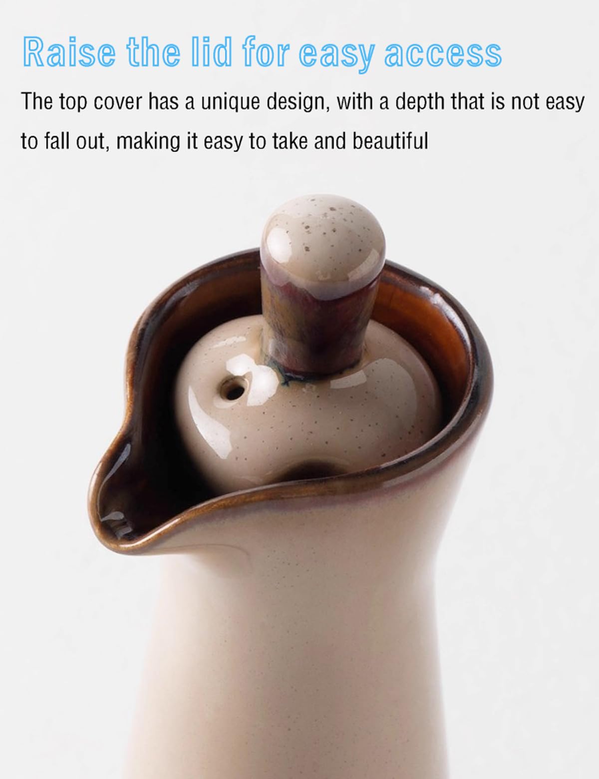 Dispenser per olio in ceramica, 120 ml, smaltato blu, contenitore per salsa da cucina con beccuccio, lavabile in lavastoviglie (beige)