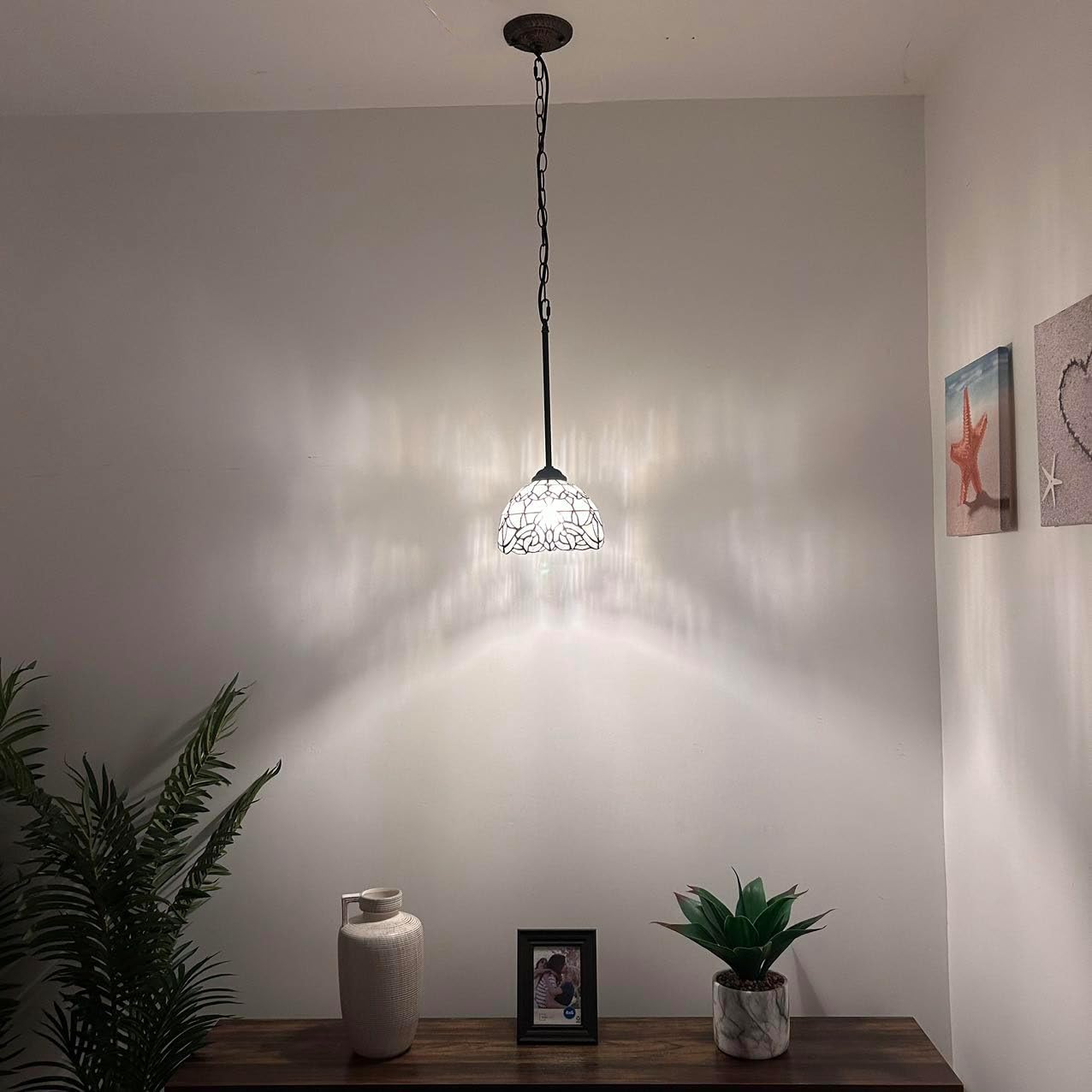 Tiffany Mini Hanging Lights White Stained Glass Baroque Style Lavender LED Bulb Included for Kitchen Island Counter Dining Room Hallway Hotel Café 8" W*60" H