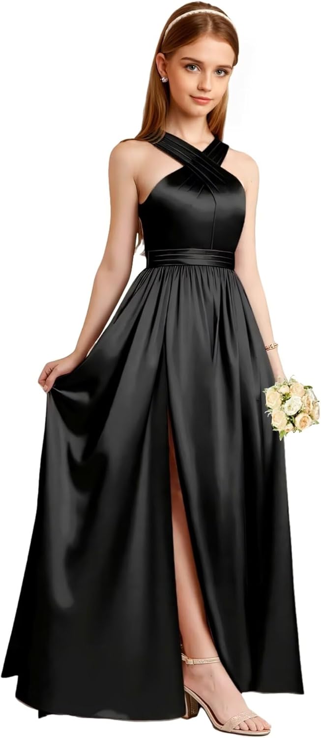 Satin Junior Bridesmaid Dresses for Teen Girls Flower Girl Dresses for Wedding A Line Girls Party Dress