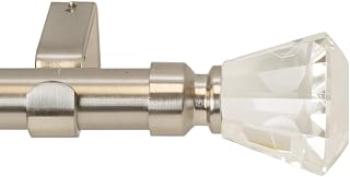 Tondo 1-Inch Diameter Single Window Treatment Curtain Rod, Crystal Finial, 28-inch to 48-inch Adjustable, Satin Nickel