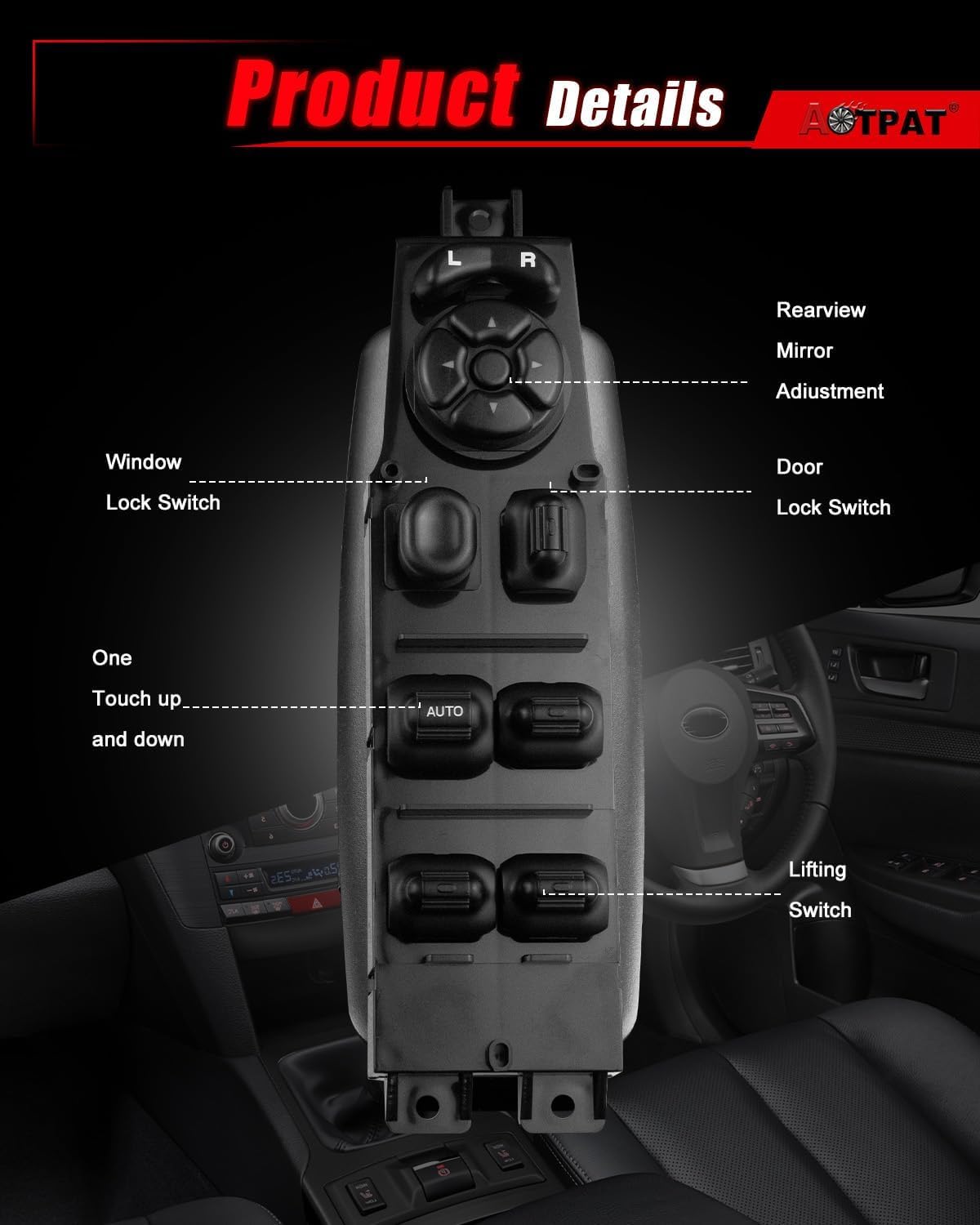 Master Power Window Switch Fits for:-Jeep Cherokee 1997 1998 1999 2000 2001 Front Left Driver Side Control Door Lock Switch Button OE# ‎56009449AC, 68171681AA, 68171681AB, 901-405, 901405
