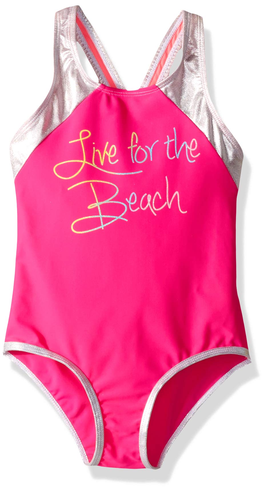 Big ChillGirls' Little One Piece Swimsuit with Fun Prints, Knockout Pink, 4