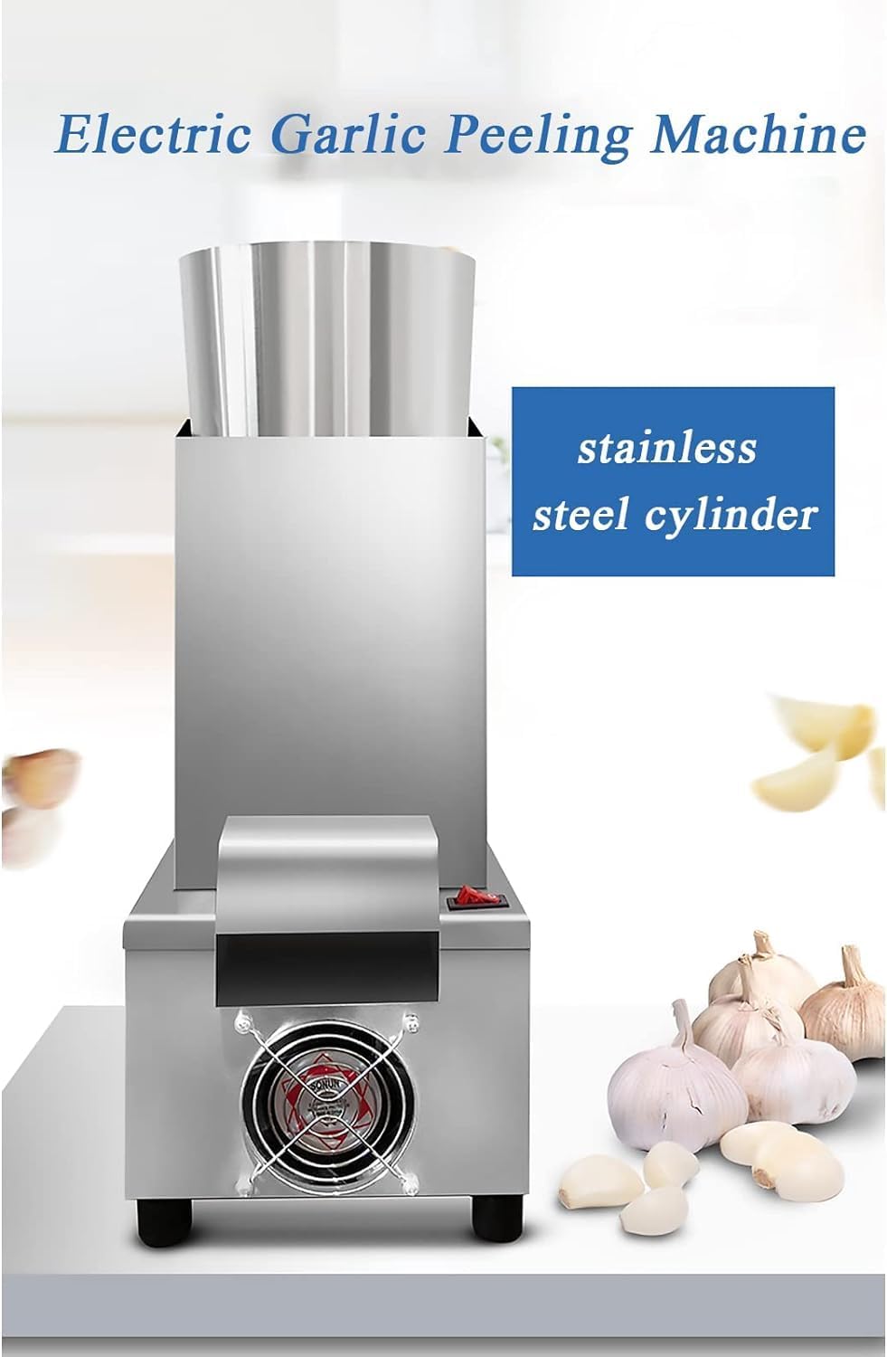 Electric Garlic Peeling Machine, Stainless Steel Commercial Garlic Peeler with Large Radiator, Removable for Cleaning, Easy to Use and 25kg/Hour High Efficiency, for Restaurants,Hotels