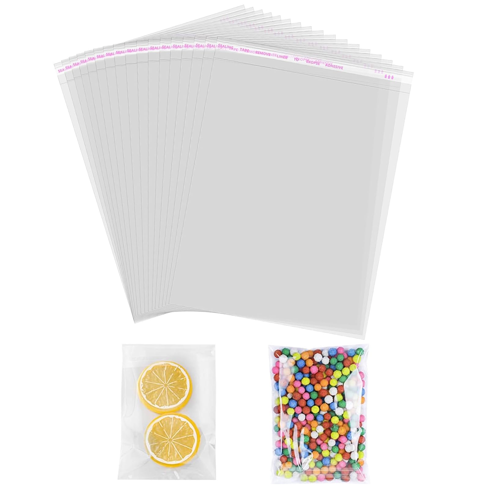 200 Pack Clear Cellophane Bags, Self-Adhesive OPP Display Bags for Sweets, Cookies, Gifts, Cards, Pictures, 6x10cm