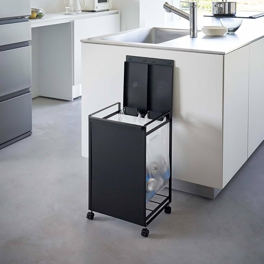 山崎実業　tower タワー　ダストワゴン　ふた付き　ブラック　目隠し　ゴミ箱 Amazon｜山崎実業(Yamazaki) 蓋付き 目隠し 分別 ダストワゴン 2分別