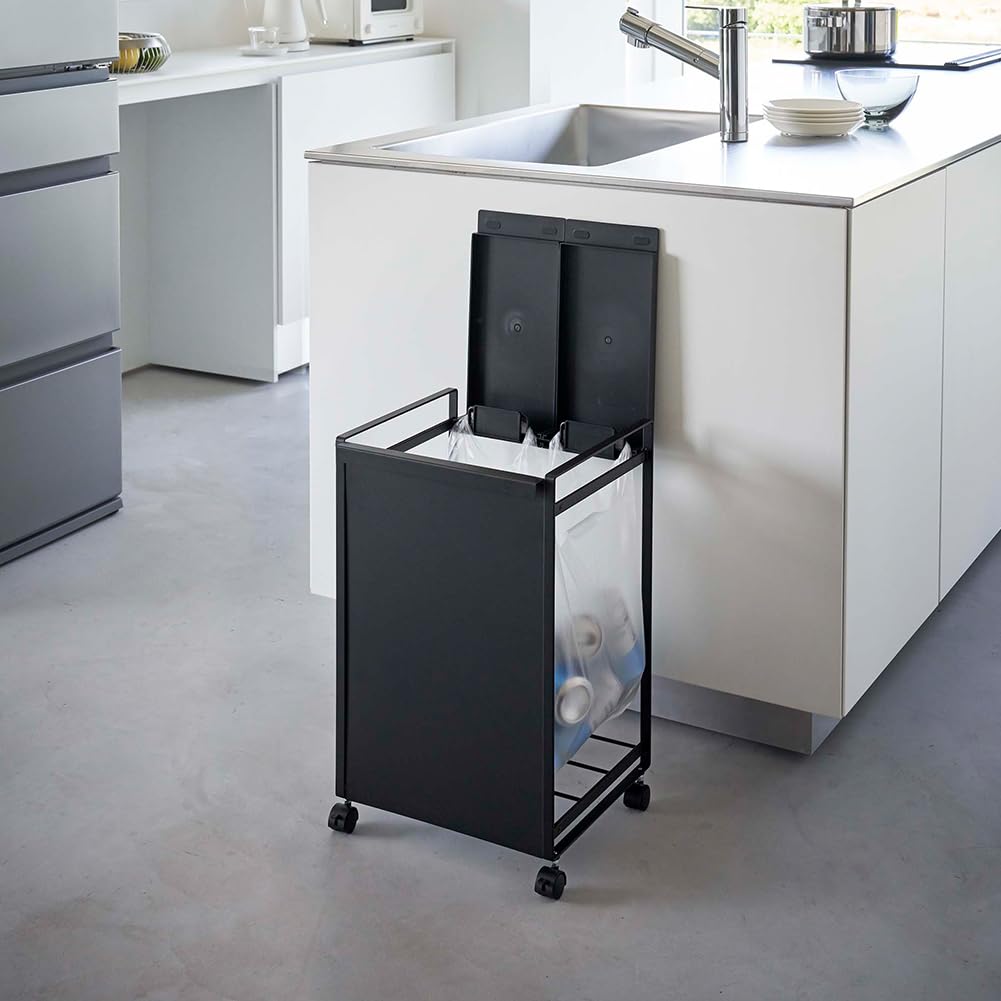 山崎実業 分別ダストワゴン タワー tower 黒 tower 山崎実業 蓋付き目隠し分別ダストワゴン タワー ゴミ箱