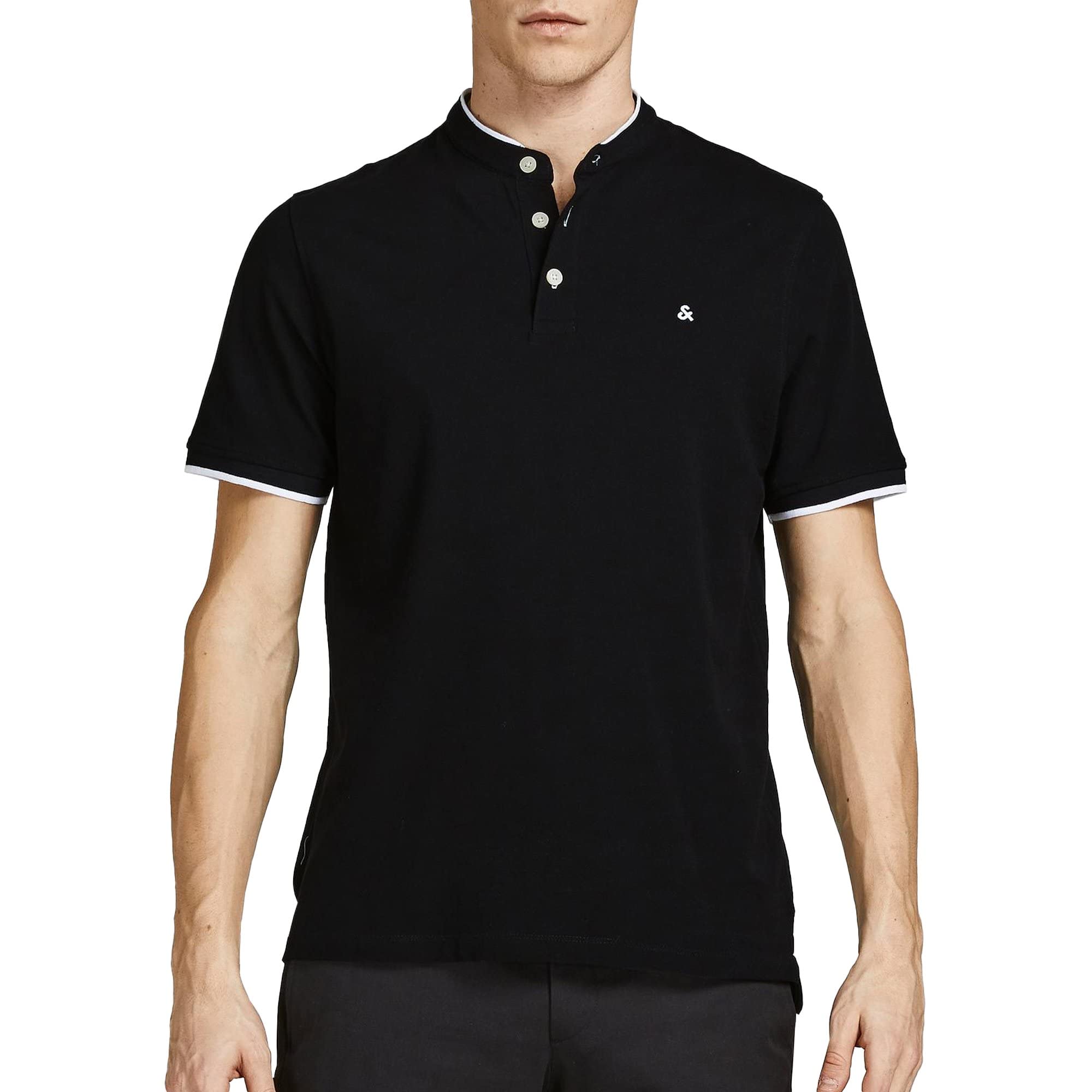 JACK & JONES Men's Jjepaulos Mao Polo Ss Noos Polo Shirt, Black, M