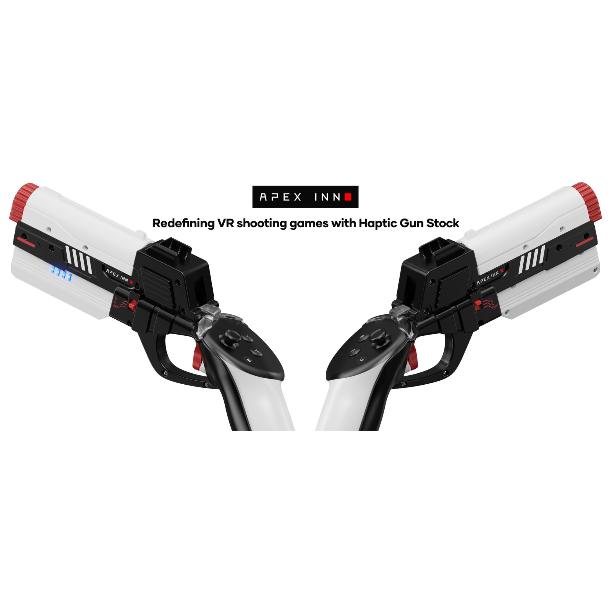 Pistola Háptica Apex INNO con Batería 1500 mAh para Meta Quest 3 - Retroalimentación Táctil Compatible Arizona Sunshine, Pavlov VR, Onward