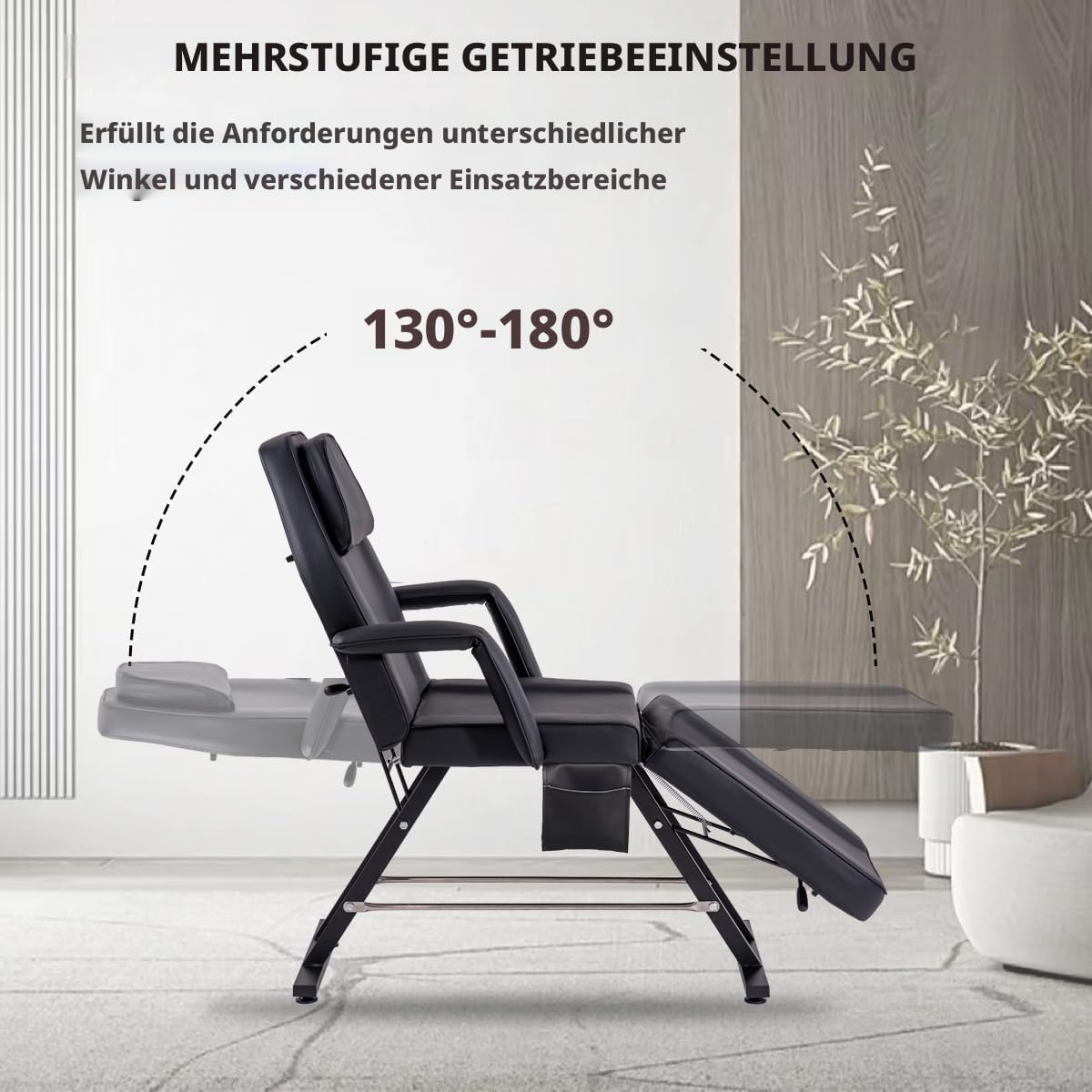 LSLIFE Beauty Bed Massageliege mit Hocker & Laken 3 Abschnitt verstellbare Massagetisch Tattoo Stuhl mit abnehmbaren Armlehnen Kopfstütze Salon Wimpern Bett für Spa Salon